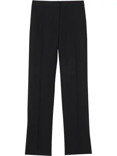 Burberry Satin Stripe Detail Wool Tailored Trousers In Black