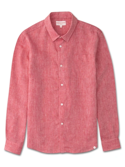 Derek Rose Men's Shirt Monaco Linen Red