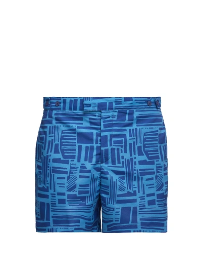 Frescobol Carioca Tidal Mid-length Printed Swim Shorts In Blue