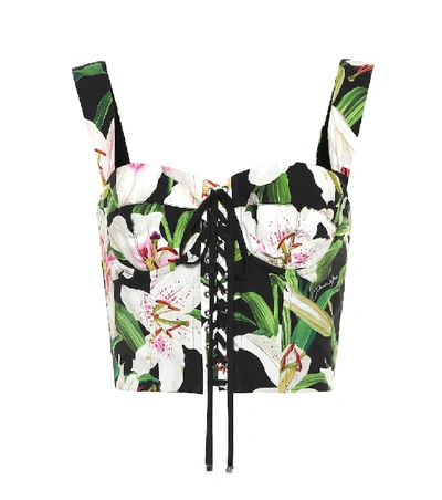 Dolce & Gabbana Cropped Floral-print Cotton-blend Poplin And Mesh Bustier Top In Multicoloured