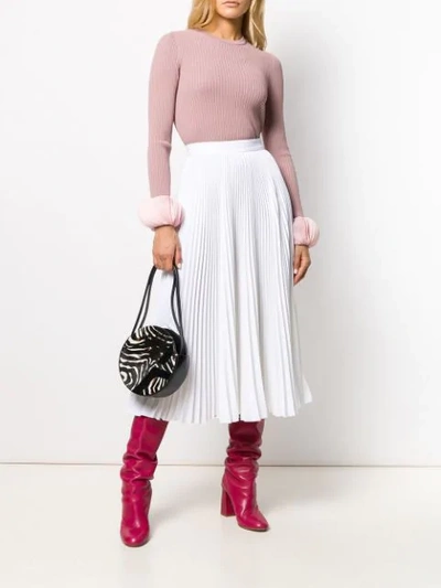 Valentino Silk Georgette-trimmed Ribbed Stretch-knit Sweater In Pink