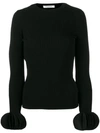 Valentino Silk Georgette-trimmed Ribbed Stretch-knit Sweater In Black