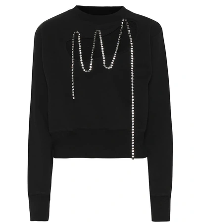 Christopher Kane Squiggle Cropped Crystal-embellished Cotton-jersey Sweatshirt In Black