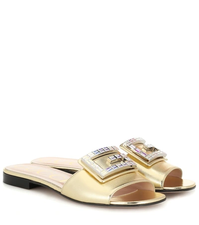 Gucci Metallic Leather Slides In Gold