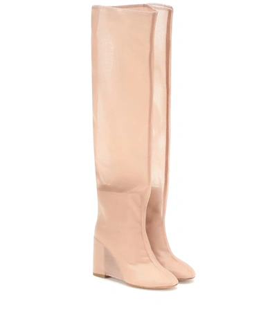Mm6 Maison Margiela Leather And Mesh Knee-high Boots In Pink