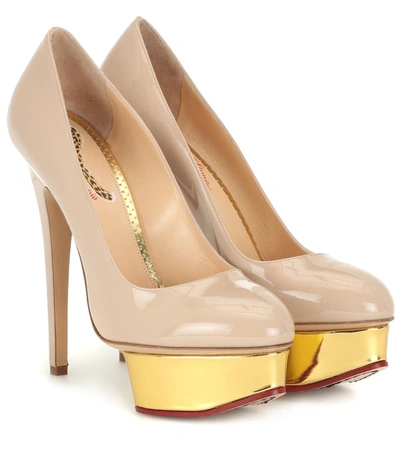 Charlotte Olympia Dolly Patent Leather Plateau Pumps In Beige