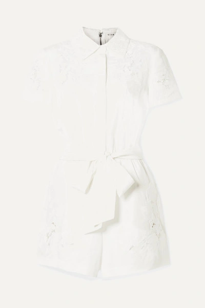 Alice And Olivia Lanna Guipure Lace-trimmed Lyocell And Linen-blend Playsuit In Ivory