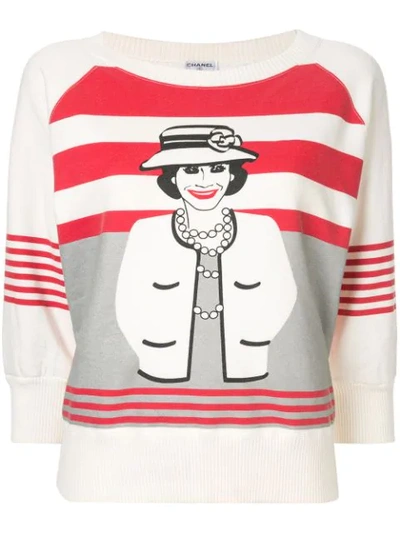 Pre-owned Chanel Mademoiselle Print Sweatshirt In White