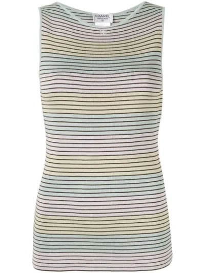 Pre-owned Chanel Striped Sleeveless Top In Multicolour