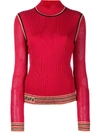 Fendi Mesh-sleeve Logo-intarsia Silk Sweater In Red