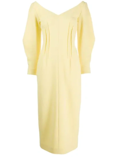 Emilia Wickstead Isadora Gathered Crepe-seersucker Midi Dress In Yellow