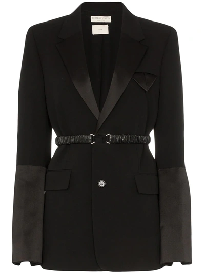 Bottega Veneta Satin-trim Belted Single-breasted Wool Blazer In Black