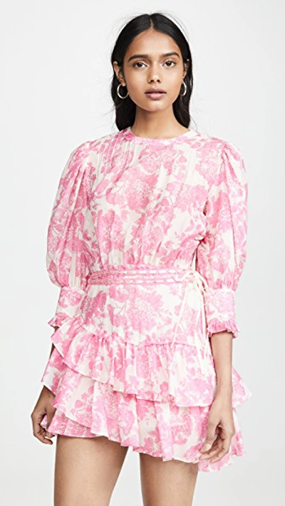 loveshackfancy lorelei dress pink PINK x LoveShackFancy Lace Trim Satin Mini Dress PINK Tulip Shine RIBBON / XL