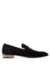 Christian Louboutin Men's Captain Colonnaki Embroidered Venetian Loafers In Black/ Bronzo