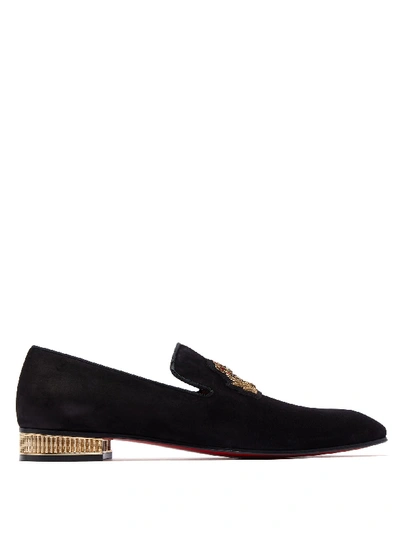 Christian Louboutin Men's Captain Colonnaki Embroidered Venetian Loafers In Black/ Bronzo