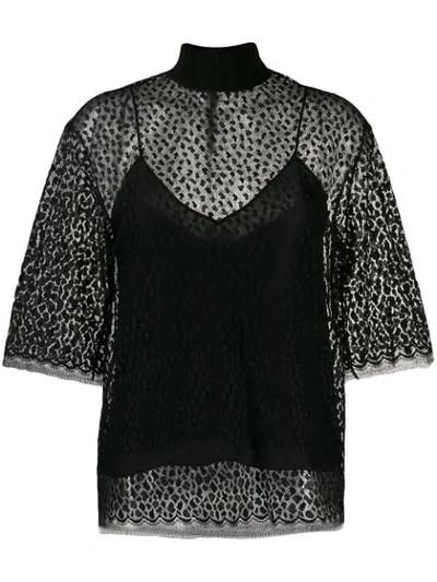 Givenchy Leopard Print Lace Top In Black