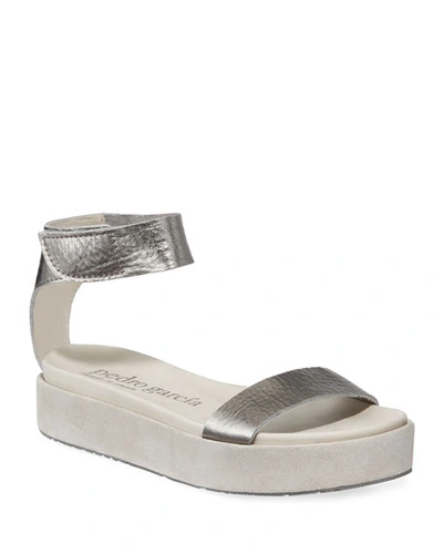Pedro Garcia Genar Platform Ankle Sandals In Silver Pumice