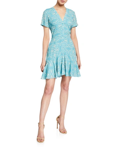 Alexis Delia Printed Button-down Short Dress In Blue Pattern