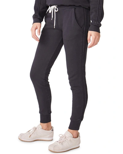 Monrow Pintuck Sporty Drawstring Sweatpants In Faded Black
