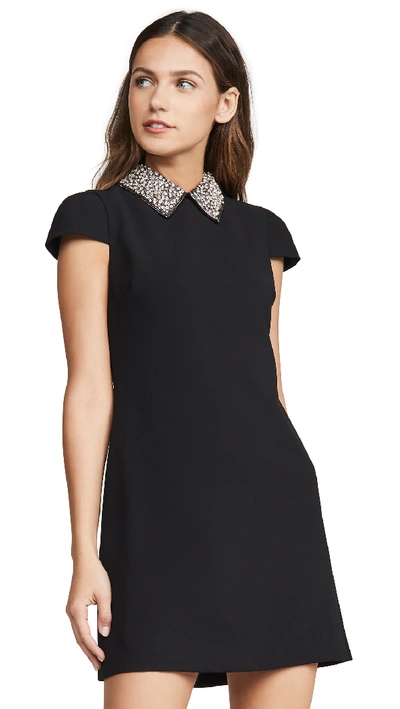 Alice And Olivia Coley Cap-sleeve Mini Dress With Detachable Embellished Collar In Black/silver