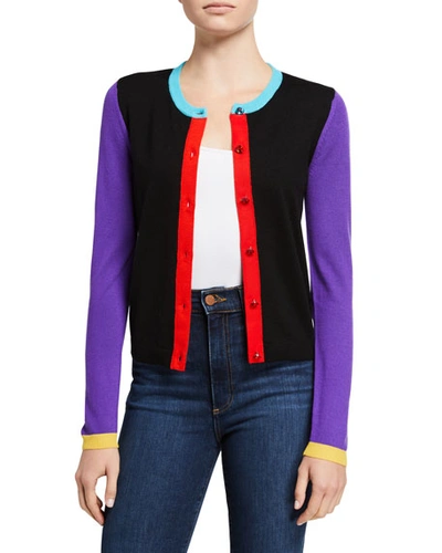 Alice And Olivia Ruthy Colorblocked Button-front Cardigan In Purple