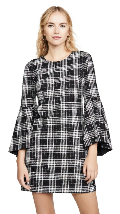 Alice And Olivia Thym Plaid Trumpet-sleeve Tunic Dress In Black/white