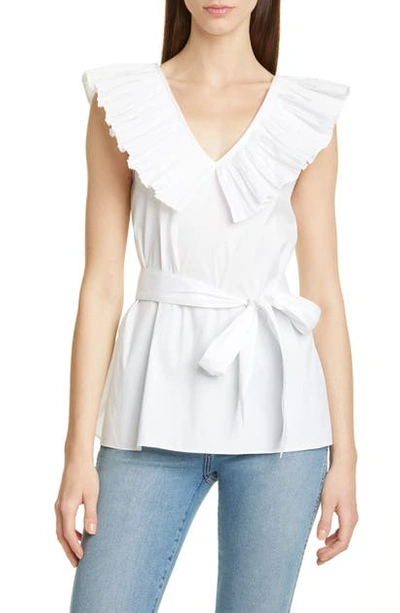 Kate Spade Ruffle Neck Tie-waist Sleeveless Top In Fresh White