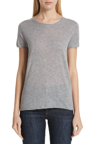 Majestic Crewneck Short-sleeve Cashmere Tee In Gris Chin Clair