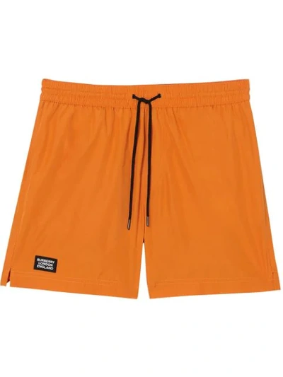 Burberry Grafton Rubberised Logo-plaque Swim Shorts In Orange
