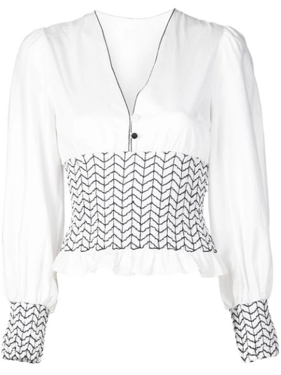 Alexis Seamed Smocked Peplum Top In White