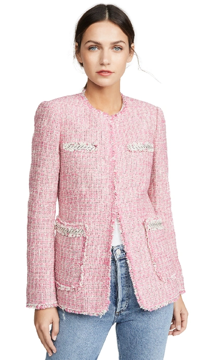 Rebecca Taylor Tonal Fringe Tweed Jacket In Pink Combo
