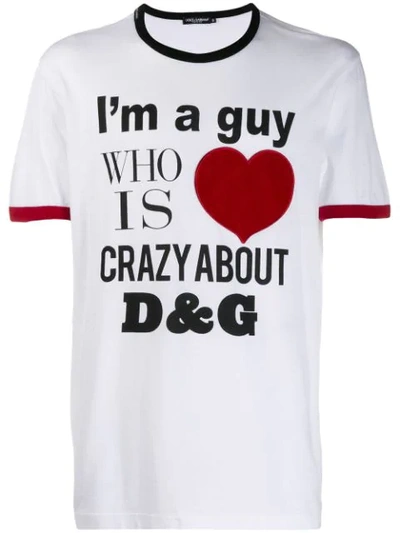 Dolce & Gabbana Cotton T-shirt With Print And Heart Patch In White