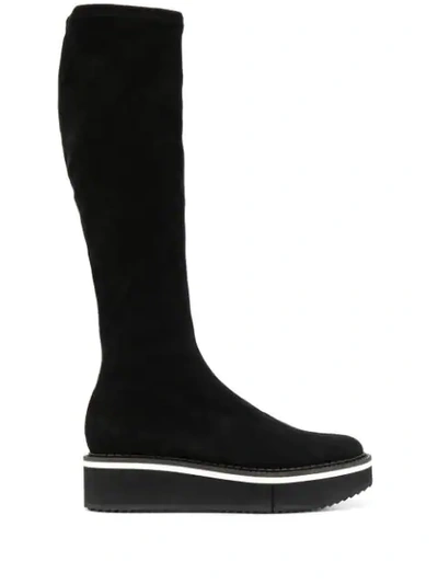 Clergerie Boya Leather Platform Tall Sock Booties In Black