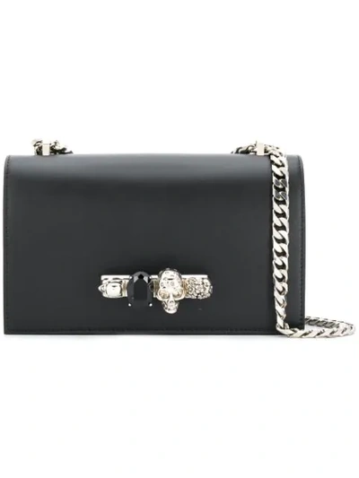 Alexander Mcqueen Embellished Knuckle Clasp Leather Box Satchel In Black
