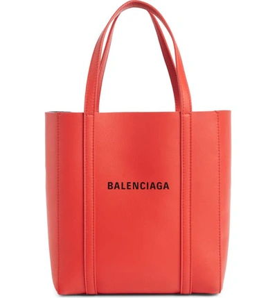 Balenciaga Extra Small Everyday Logo Calfskin Tote - Red In Vivid Red/ Black