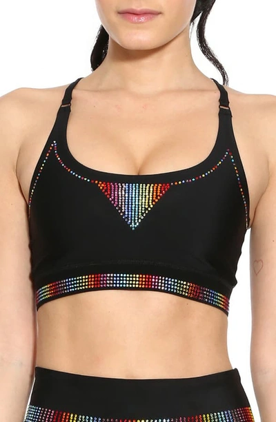 Adam Selman Core Embellished Sports Bra In Rainbow/ Black