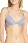 On Gossamer 'beautifully Basic' Lace Trim Underwire Plunge Bra In Quicksilver