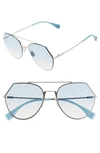 Fendi Eyeline 55mm Sunglasses - Silver/ Light Blue