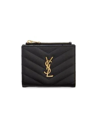 Saint Laurent Women's Monogram Matelassé Leather Bi-fold Wallet In Black