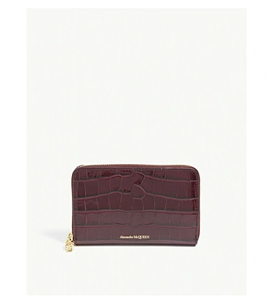 Alexander Mcqueen Leather Zip Around Wallet In Velvet Red/gold