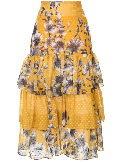Bambah Floral Ruffle Skirt In Yellow
