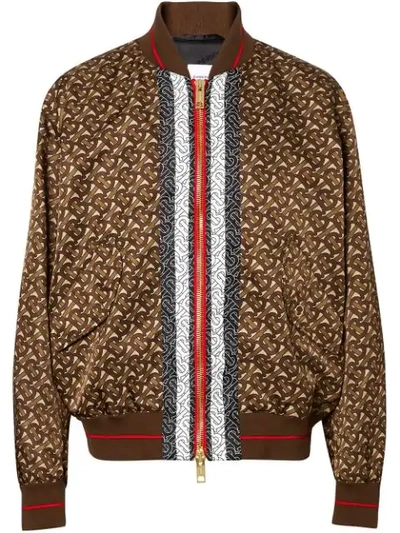 Burberry Monogram Stripe Print Nylon Bomber Jacket In Brown