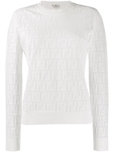 Fendi Textured Logo Knit Jumper In F0znm White