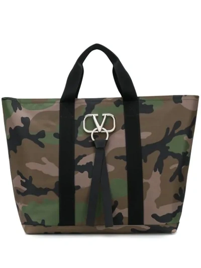 Valentino Garavani Men's Camouflage Tote Bag With Go Logo Ribbon In Military Green