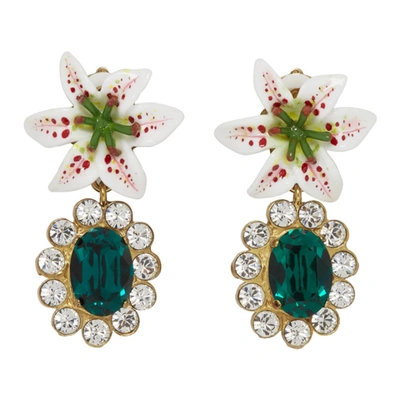 Dolce & Gabbana Dolce And Gabbana White Crystal Lily Earrings In Gold