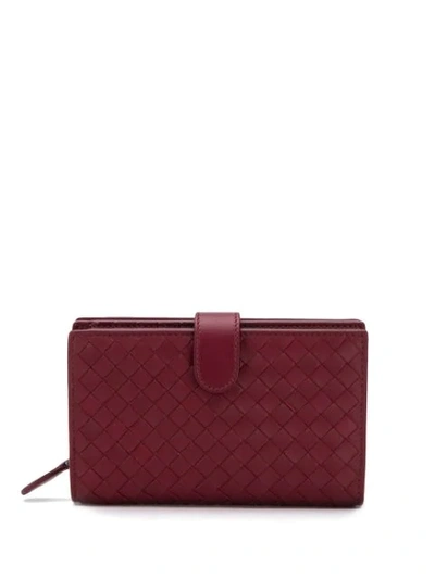 Bottega Veneta Intrecciato Weave French Wallet In Red