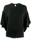 Valentino Ruffled Batwing Blouse In Black
