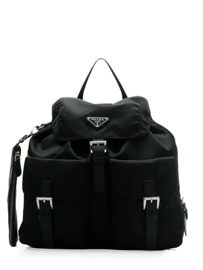 Prada Buckled Nylon Backpack In Black