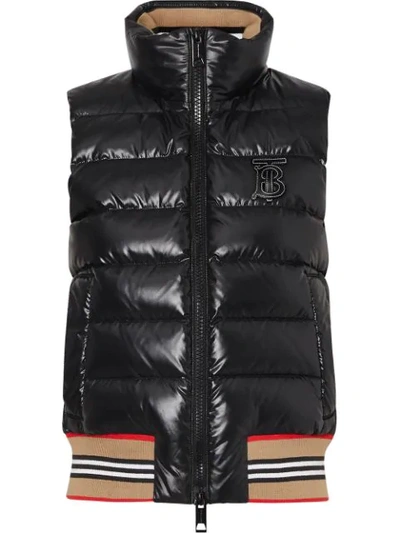 Burberry Icon Stripe Detail Down-filled Puffer Gilet In Black