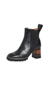 See By Chloé Mallory Chelsea Lug 70mm Heel Booties In Nero